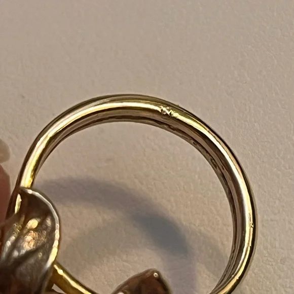 ANTIQUE 14K YELLOW GOLD MASSIVE RING "FLOWER" with "RED STAR"-RUBY, ART NOUVEAU - Picture 6 of 12